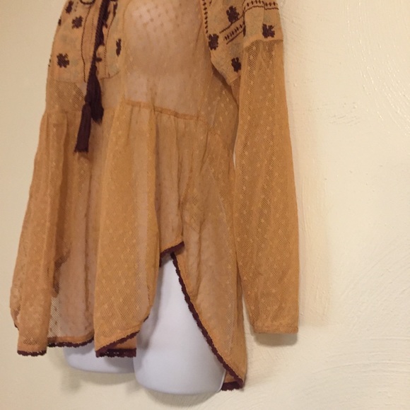 Free People Sheer Embroidered Boho Blouse X-Small - Picture 3 of 9